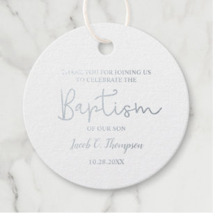 Personalized Name Baby Boy Modern Script baptism Foil Favor Tags