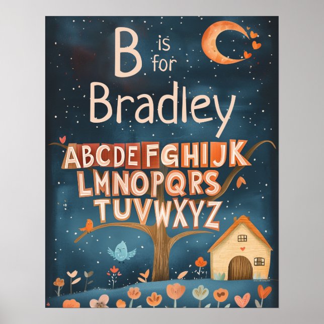 Personalized Name Baby Boys Nursery Alphabet Poster (Front)