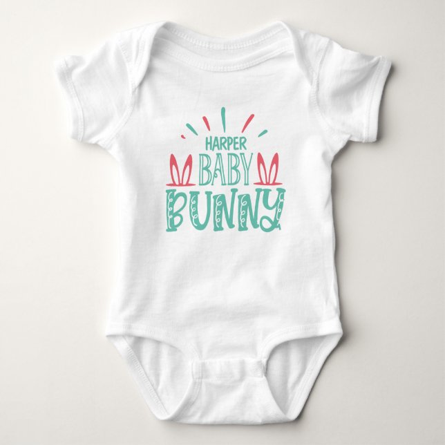 Personalized NAME Baby Bunny Butterfly Easter Eggs Bodysuit (Front)