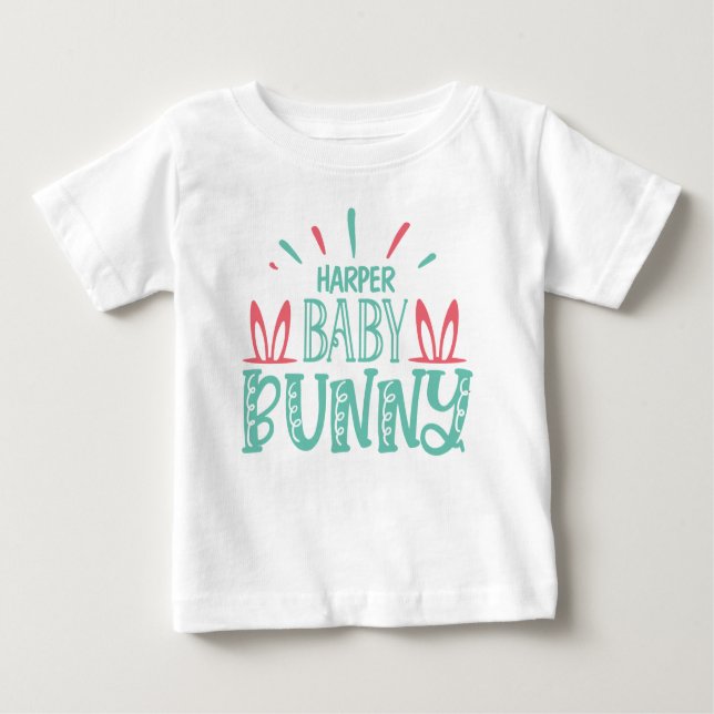 Personalized NAME Baby Bunny Butterfly Easter Eggs T-Shirt (Front)
