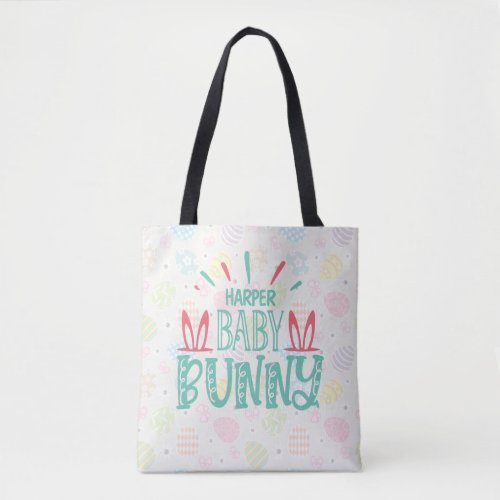 Personalized NAME Baby Bunny Butterfly Easter Eggs Tote Bag