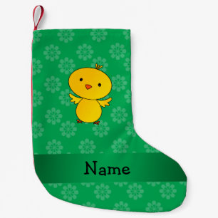 Personalized name baby chick green flowers small christmas stocking