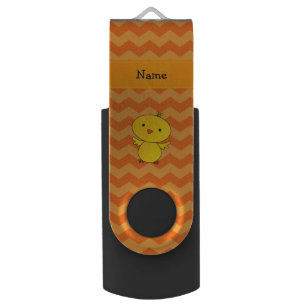 Personalized name baby chick orange chevrons flash drive
