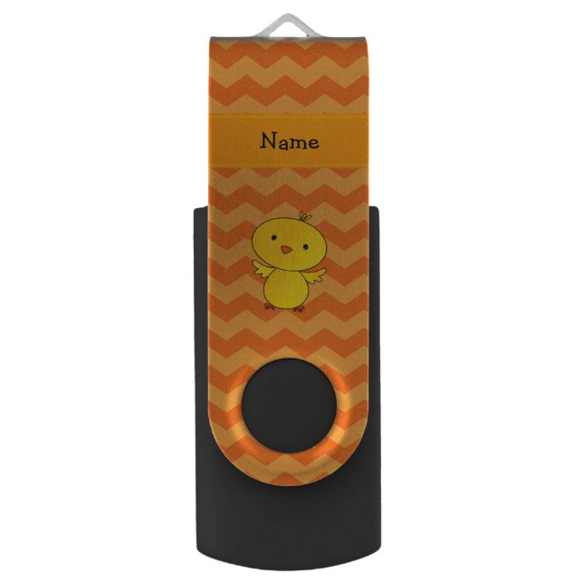 Personalized name baby chick orange chevrons flash drive (Front Vertical)