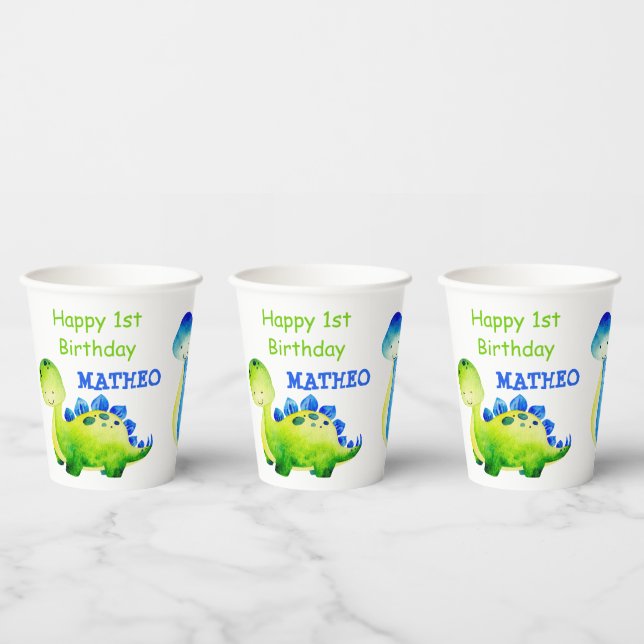 Personalized name baby dinosaur party  paper cups (Multi)