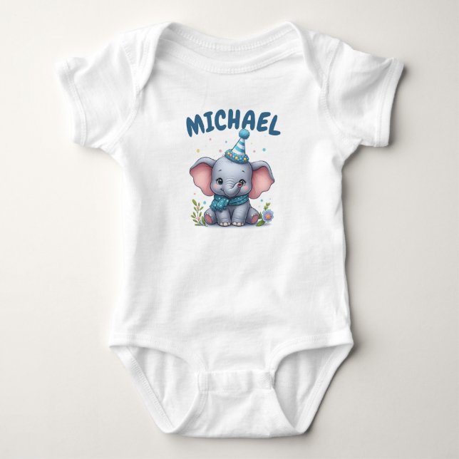 Personalized Name Baby Elephant Bodysuit (Front)