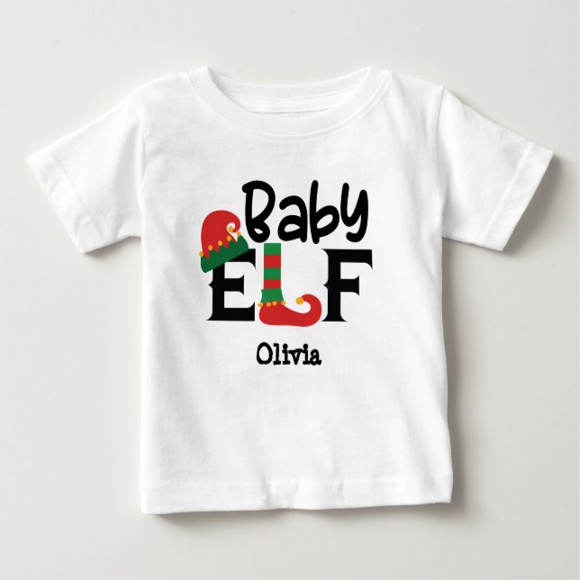 Personalized Name Baby Elf Christmas T-Shirt (Front)