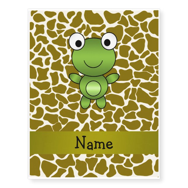 Personalized name baby frog giraffe pattern temporary tattoos (Front)