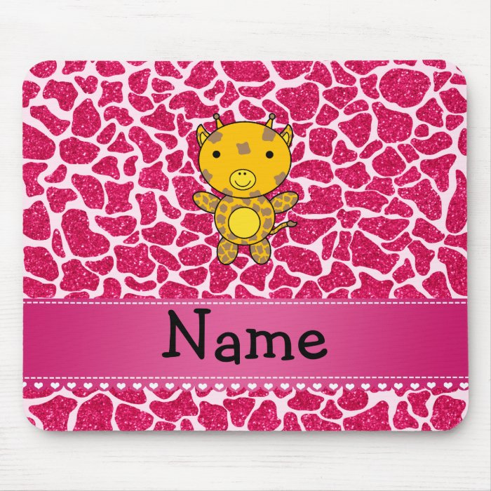 Personalized name baby giraffe hot pink glitter mouse pad