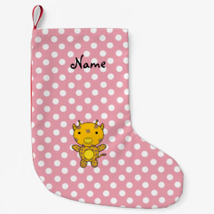 Personalized name baby giraffe pink polka dots small christmas stocking