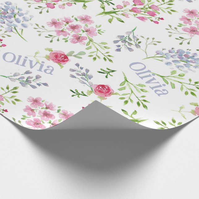 Personalized Name Baby Girl Floral Wrapping Paper (Corner)