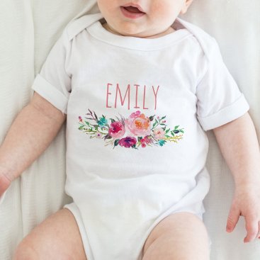 Personalized Name Baby Girl Watercolor Floral-5 Baby Bodysuit