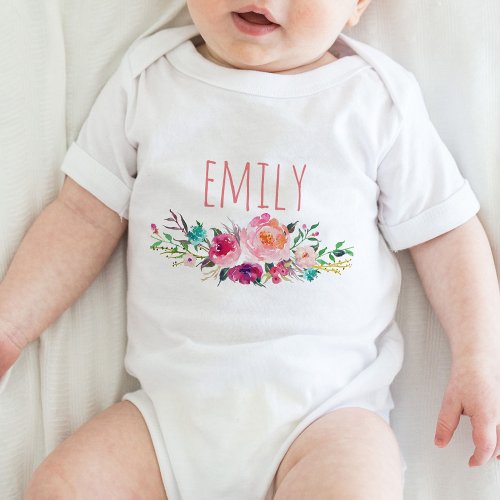 Personalized Name Baby Girl Watercolor Floral_5 Baby Bodysuit