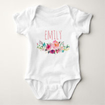 Personalized Name Baby Girl Watercolor Floral-5 Baby Bodysuit Personalized Name Baby Girl Watercolor Floral-5 Baby Bodysuit