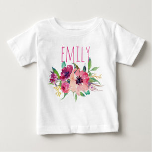 Personalized Name Baby Girl Watercolor Floral-9 Baby T-Shirt