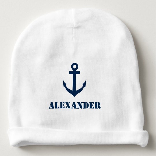 Personalized name baby hat with nautical anchor