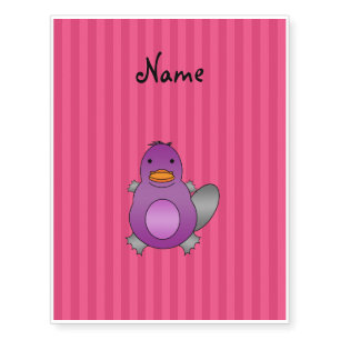 Personalized name baby platypus pink stripes temporary tattoos