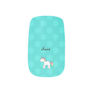 Personalized name baby unicorn aqua snowflakes minx nail art