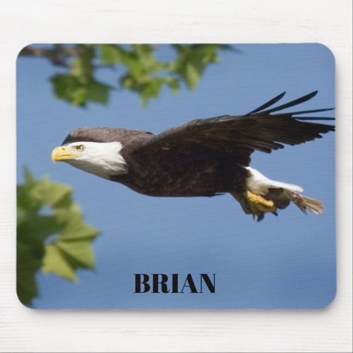 Personalized Name Bald Eagle in Flight Blue Sky Mouse Pad
