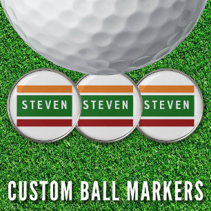 Personalized Name Ball Markers Retro Stripe Badge