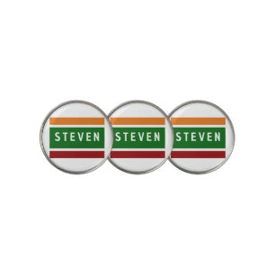 Personalized Name Ball Markers Retro Stripe Badge