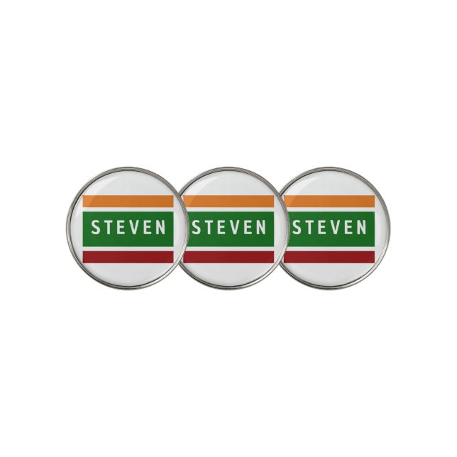 Personalized Name Ball Markers Retro Stripe Badge (3 Up)