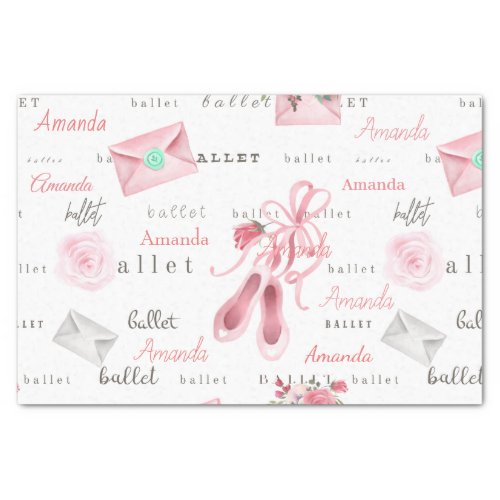 Personalized Name Ballerina Ballet Custom Pink Tissue Paper