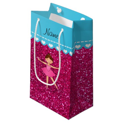 Personalized name ballerina neon hot pink glitter small gift bag