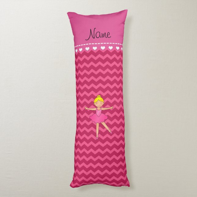 Personalized name ballerina pink chevrons body pillow (Back (Vertical))