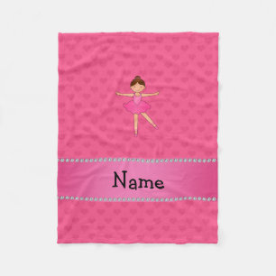 Personalized name ballerina pink hearts fleece blanket