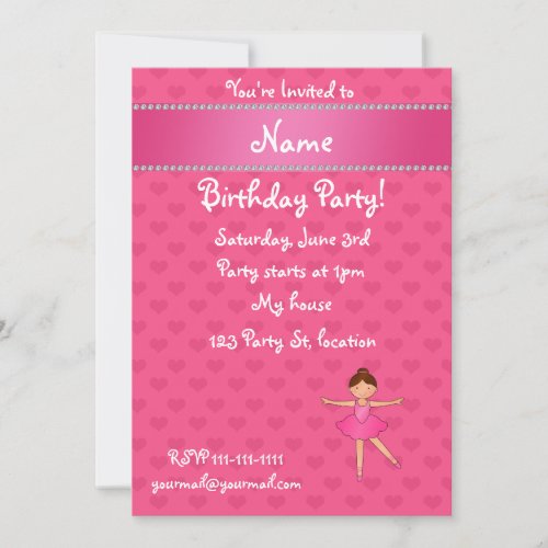 Personalized name ballerina pink hearts invitation