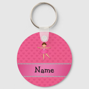 Personalized name ballerina pink hearts keychain
