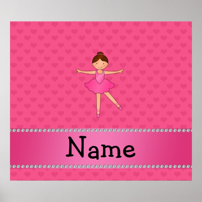 Personalized name ballerina pink hearts poster (Front)