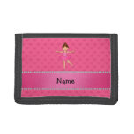 Personalized name ballerina pink hearts tri-fold wallet