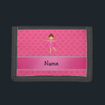 Personalized name ballerina pink hearts tri-fold wallet<br><div class="desc">Cute ballerina gift ideas. Create your own Personalized with a name, initials, monogram or saying cute pink ballerina with pink tutu, brown hair and bun with pink hearts pattern background and pink stripe. Cute ballerina gift ideas for girls. Ideal for birthdays and holidays. If you hit the customize it button...</div>