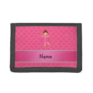 Personalized name ballerina pink hearts trifold wallet