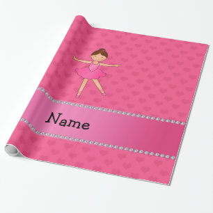 Personalized name ballerina pink hearts wrapping paper