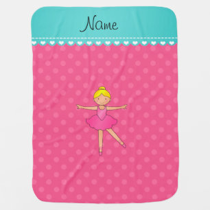 Personalized name ballerina pink polka dots swaddle blanket