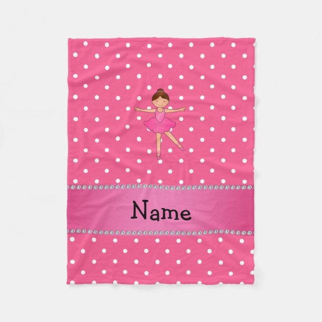 Personalized name ballerina pink white polka dots fleece blanket (Front)