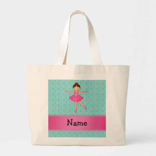 Personalized name ballerina seafoam green diamonds large tote bag