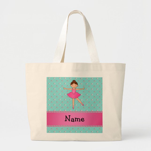 Personalized name ballerina seafoam green diamonds large tote bag (Front)