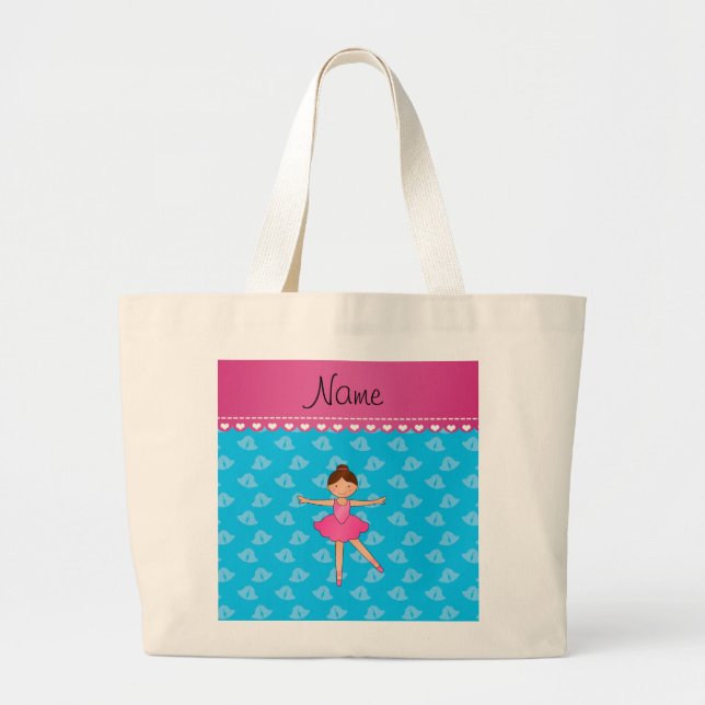 Personalized name ballerina sky blue bells large tote bag (Front)