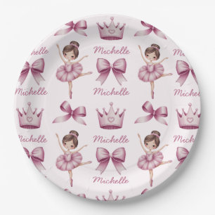 Personalized Name Ballet Ballerina Pink Pattern  Paper Plates