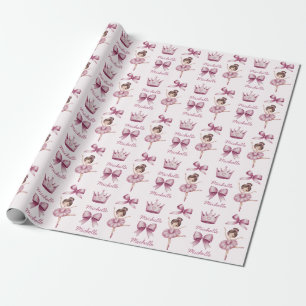 Personalized Name Ballet Ballerina Pink Pattern Wrapping Paper