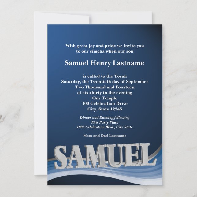 Personalized Name Bar Mitzvah Invitation (Front)