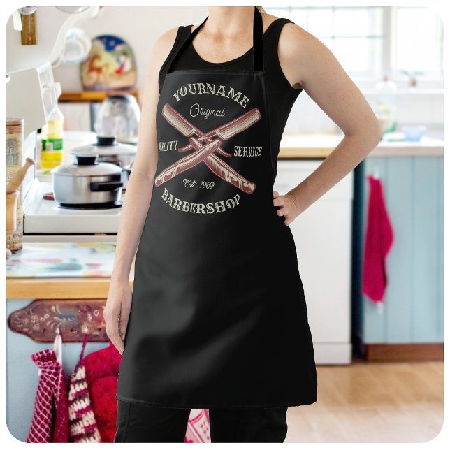 Personalized NAME Barber Straight Razor Barbershop Apron (Creator Uploaded)