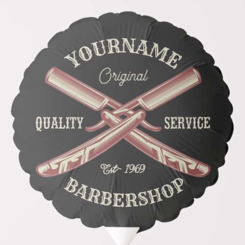 Personalized NAME Barber Straight Razor Barbershop Balloon