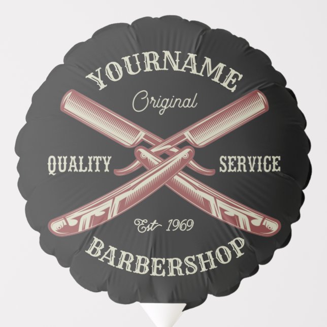 Personalized NAME Barber Straight Razor Barbershop Balloon (Front)