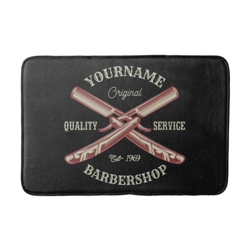 Personalized NAME Barber Straight Razor Barbershop Bath Mat