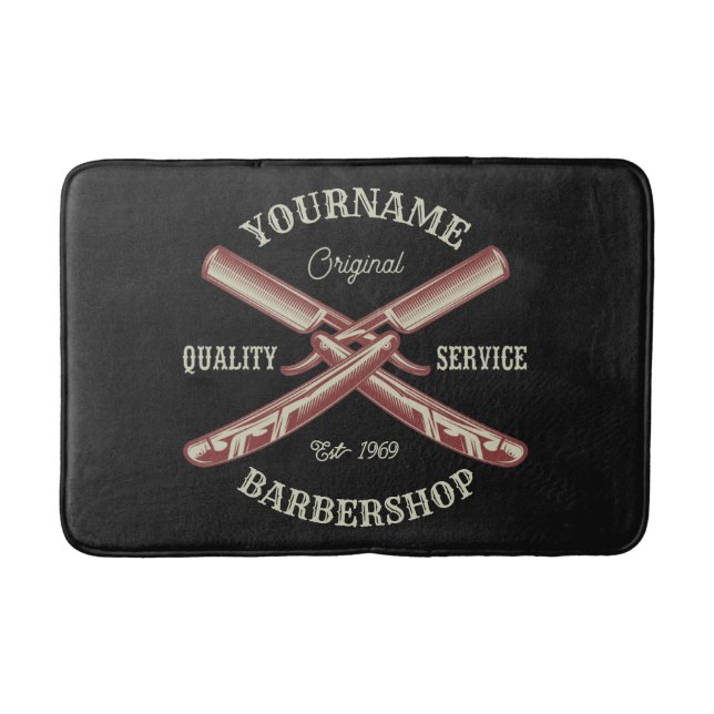 Personalized NAME Barber Straight Razor Barbershop Bath Mat (Front)